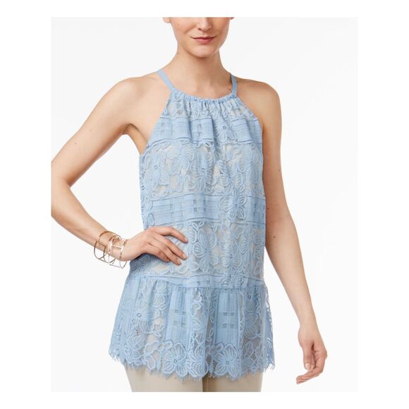 ALFANI Tops - ALFANI Womens Blue Lace Sleeveless Halter Tank Top Size: 2
